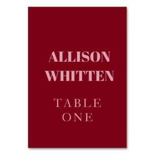 Handwritten Script Pink & Red Custom Wedding Table Number