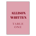 Handwritten Script Pink &amp; Red Custom Wedding Table Number