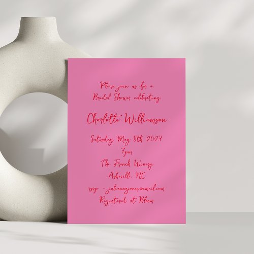 Handwritten Script Pink Red Quirky Bridal Shower Invitation