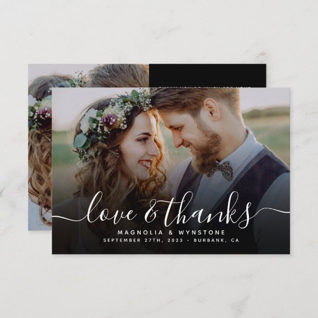 Handwritten Script QR Code Wedding Photo Thank You Card (Front/Back)