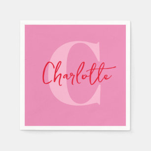 Handwritten Script Quirky Whimsy Monogrammed Pink Napkins