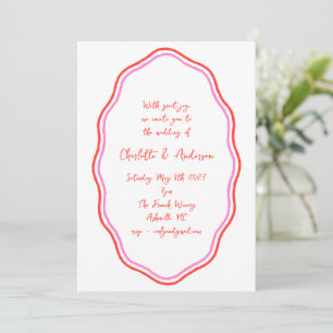 Handwritten Script Red Scribble Border Wedding Invitation