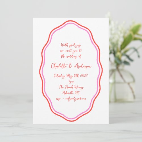 Handwritten Script Red Scribble Border Wedding Invitation