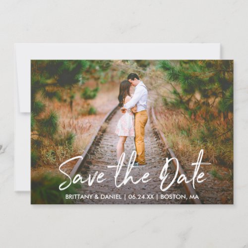 Handwritten Script Save the Date Couple Photo Card