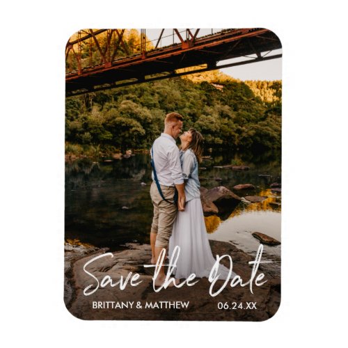 Handwritten Script Save the Date Couple Photo Magnet