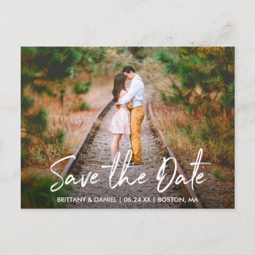 Handwritten Script Save the Date Couple Photo Postcard