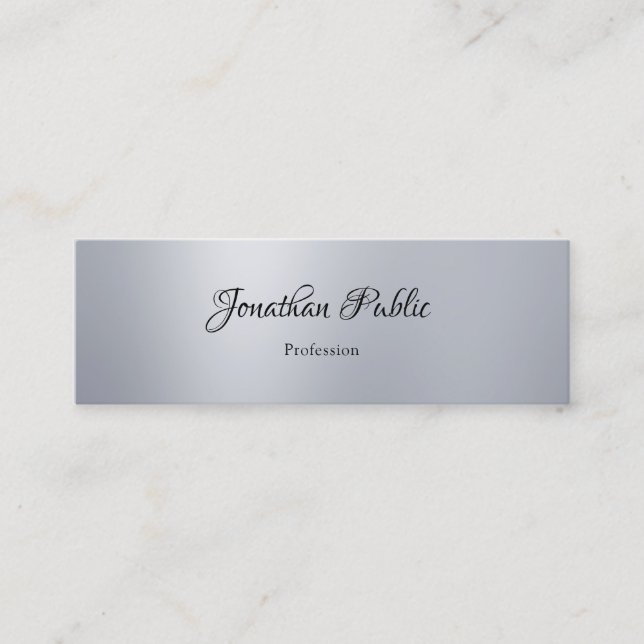 Handwritten Script Silver Minimalist Template Mini Business Card (Front)