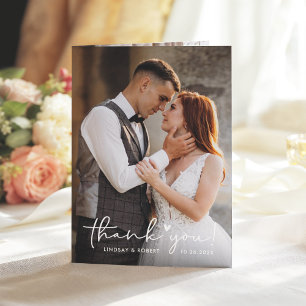 Handwritten Script Sweet Love Heart Wedding Photo Letterpress Thank You Card