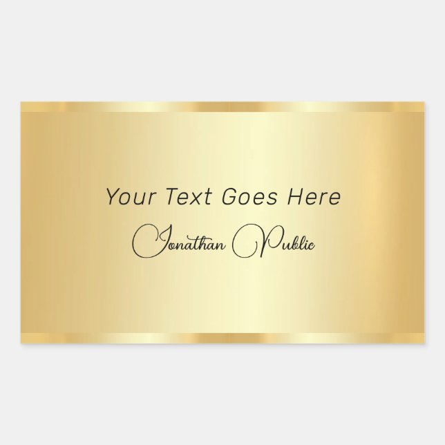 Handwritten Script Template Elegant Faux Gold Rectangular Sticker (Front)