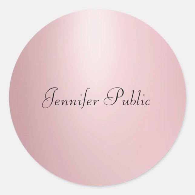 Handwritten Script Template Elegant Rose Gold Classic Round Sticker (Front)