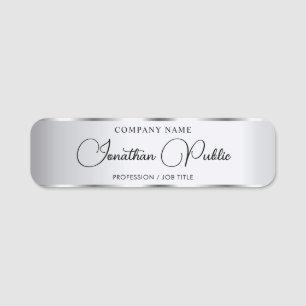 Handwritten Script Template Elegant Silver Custom Name Tag