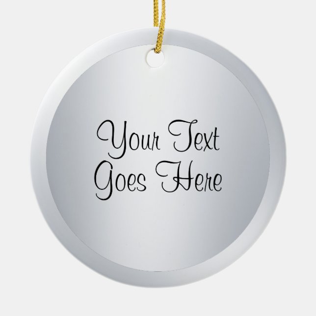 Handwritten Script Template Silver Metallic Look Ceramic Ornament (Front)