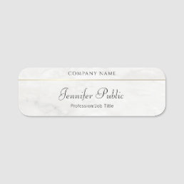 Handwritten Script Template White Marble Gold Name Tag