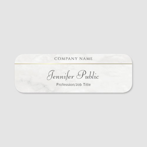 Handwritten Script Template White Marble Gold Name Tag