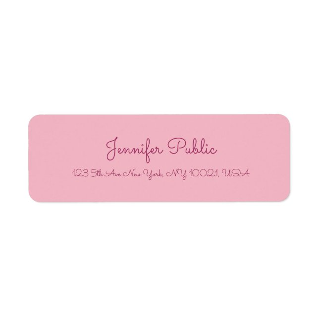 Handwritten Script Text Elegant Pink Modern Plain Label (Front)