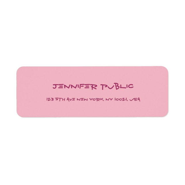Handwritten Script Text Elegant Pink Plain Modern Label (Front)