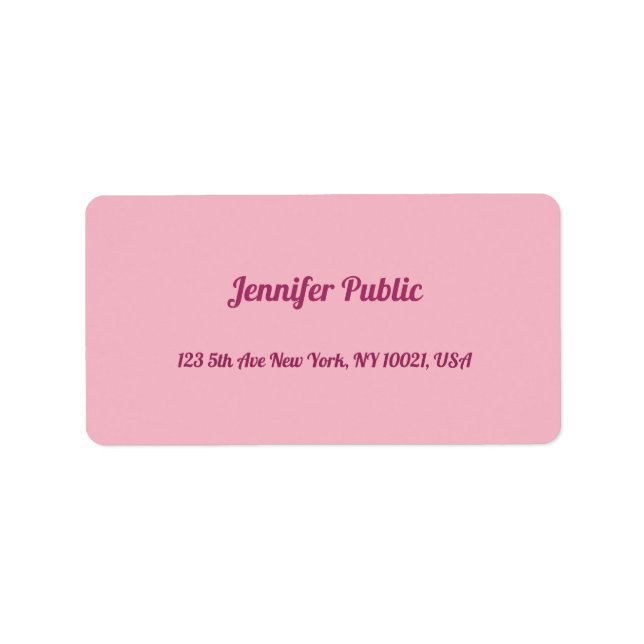 Handwritten Script Text Modern Elegant Pink Plain Label (Front)