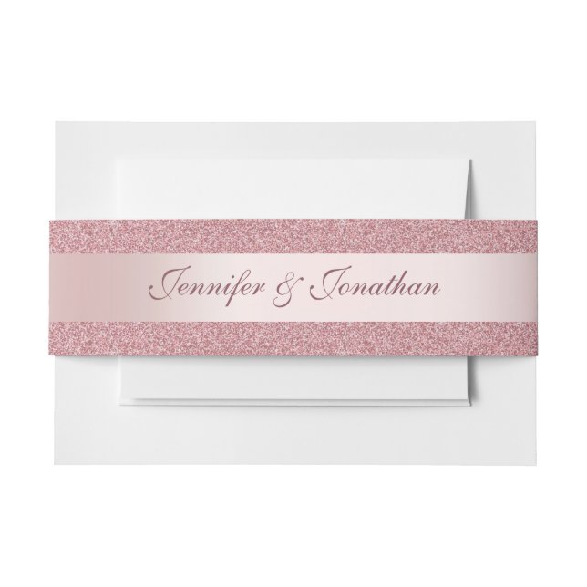 Handwritten Script Text Trendy Rose Gold Elegant Invitation Belly Band (Front Example)