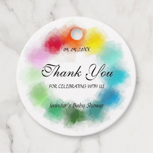 Handwritten Script Thank You Colorful Baby Shower Favor Tags