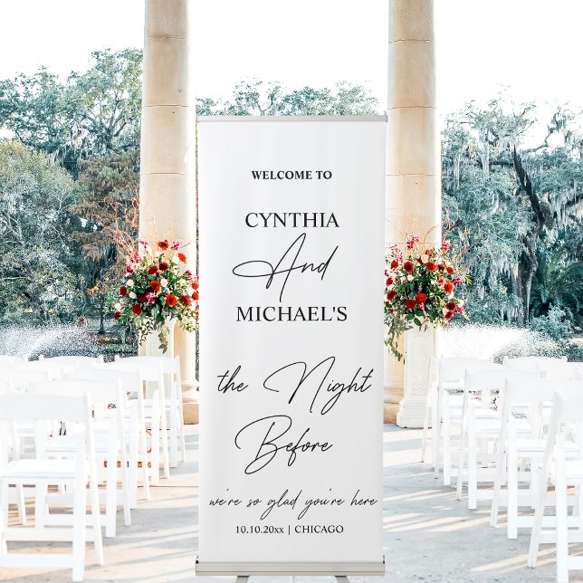 Handwritten Script 'the Night Before' Wedding Retractable Banner (Creator Uploaded)