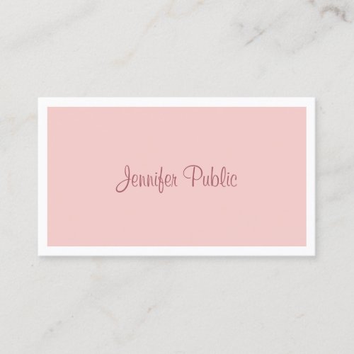 Handwritten Script Trendy Modern Blush Pink White Business Card