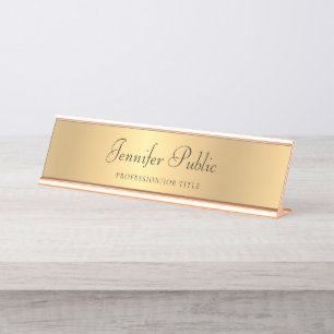 Handwritten Script Trendy Modern Gold Template Desk Name Plate