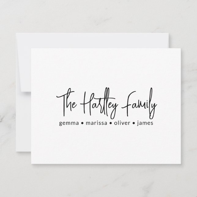 Handwritten Script Typography Family Names Note Card (Front)