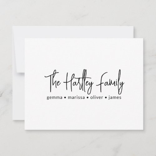 Handwritten Script Typography Family Names Note Card