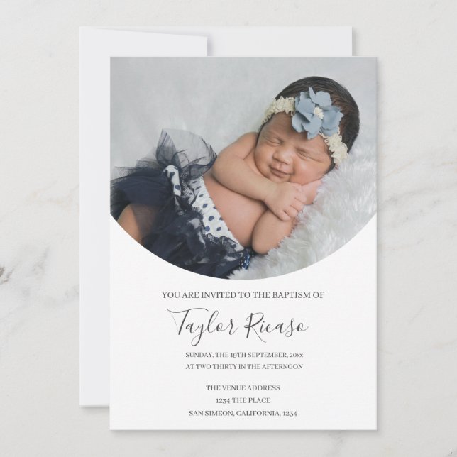 Handwritten Script Typography Photo Baptism Invitation (Front)
