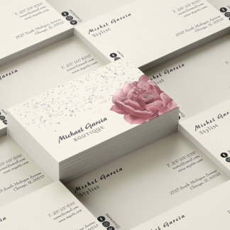 Handwritten Script Typography Pink Roses Flowers Business Card