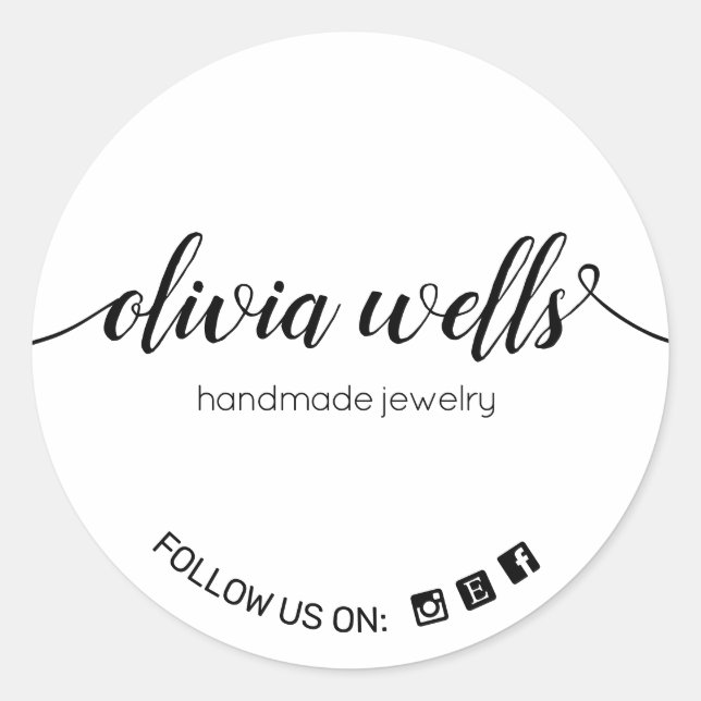 Handwritten Script Typography Social Media Icon Classic Round Sticker (Front)