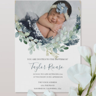 Handwritten Script Typography Wreath Baptism Invitation