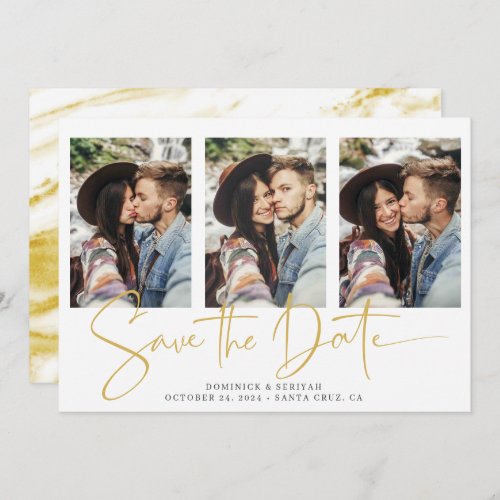 Handwritten Script Typopgraphy Gold Marble Save The Date