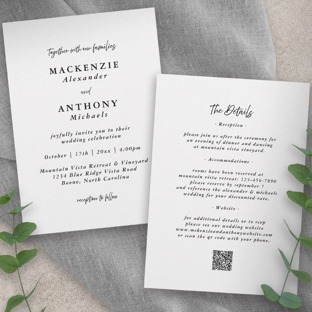 Handwritten Script Wedding Black All In One Invitation (Creator Uploaded)