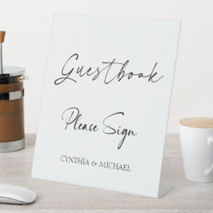 Handwritten Script Wedding Guest Book Signing Pedestal Sign