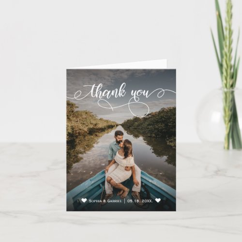 Handwritten Script Wedding Photo Thank You Card