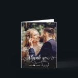 Handwritten Script Wedding Photo Thank You Card<br><div class="desc">Elegant, Stylish Minimalist Hand Lettered Wedding Photo Collage Thank You Folded Card. This card template featuring three (3) photo on the front and one (1) photo inside. With the text "thank you" in a pretty hand lettered typography script font script font with swashes in black on white background. Personalize the...</div>