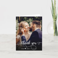 Handwritten Script Wedding Photo Thank You Card