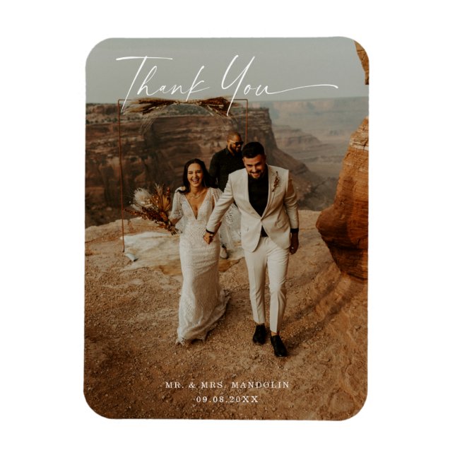 Handwritten Script Wedding Photo  Thank You Card Magnet (Vertical)