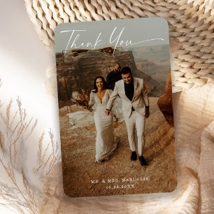Handwritten Script Wedding Photo Thank You Card Magnet