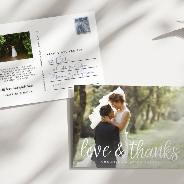 Handwritten Script Wedding Photo Thank You Postcard (Creator Uploaded)