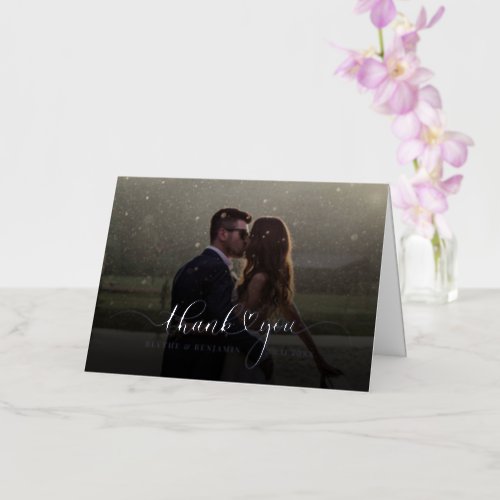 Handwritten Script Wedding Photo Thank You Silver Foil Greeting Card