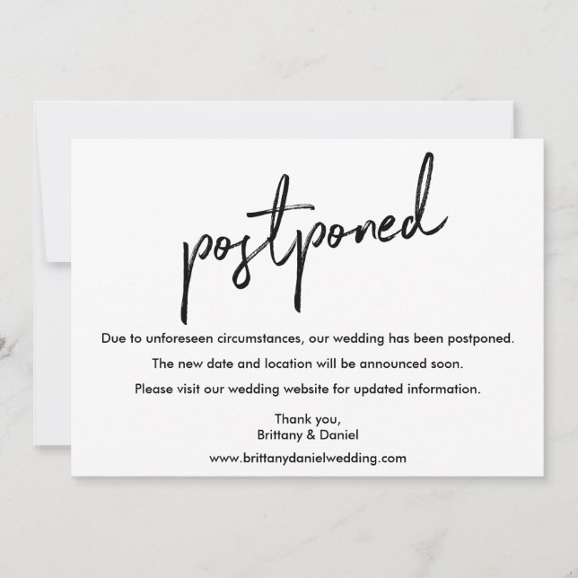 Handwritten Script Wedding Postponed Card (Front)