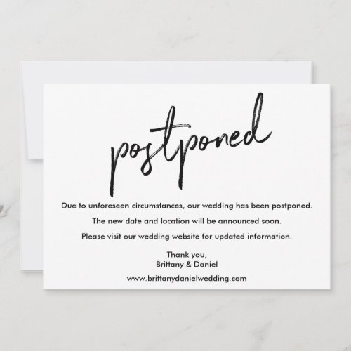 Handwritten Script Wedding Postponed Card