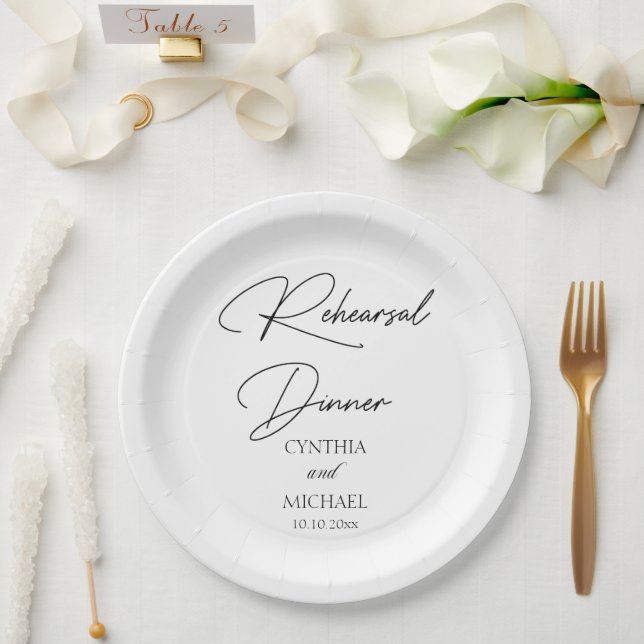 Handwritten Script Wedding Rehearsal Dinner Paper Plates (Wedding)
