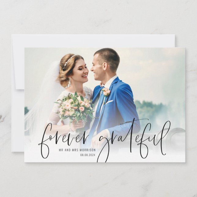 handwritten script wedding thank you photo card (Front)