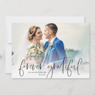 handwritten script wedding thank you photo card