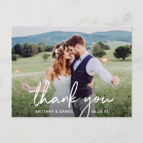 Handwritten Script Wedding Thank You Photo Postcard