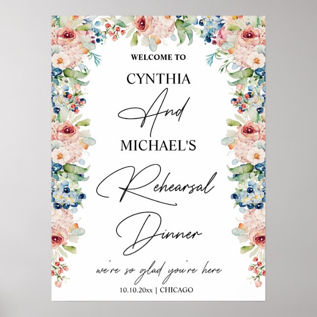 Handwritten Script Welcome to our Rehearsal Dinner Poster (Front)