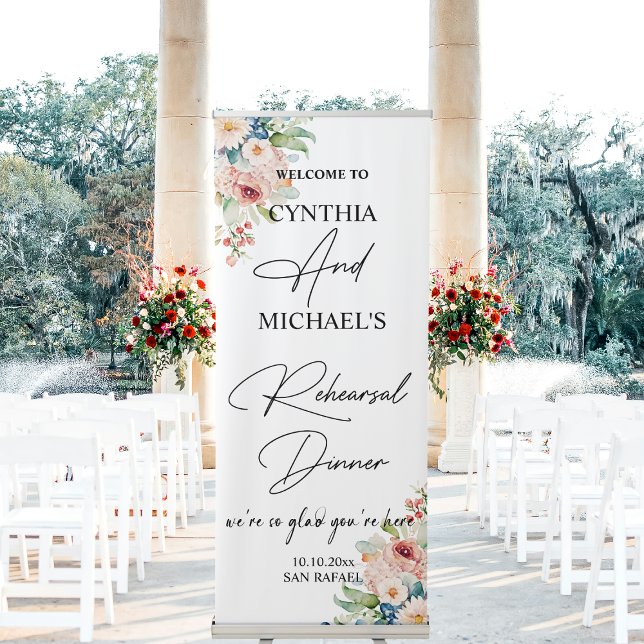 Handwritten Script 'Welcome to Rehearsal Dinner' Retractable Banner (Creator Uploaded)